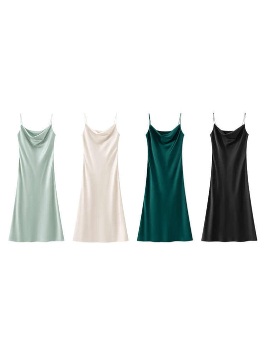 Elegant Women's Satin Midi Dress – Minimalist Summer Style