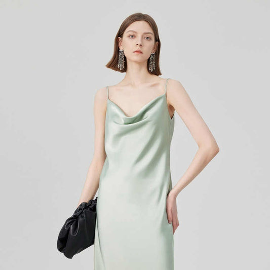 Elegant Women's Satin Midi Dress – Minimalist Summer Style